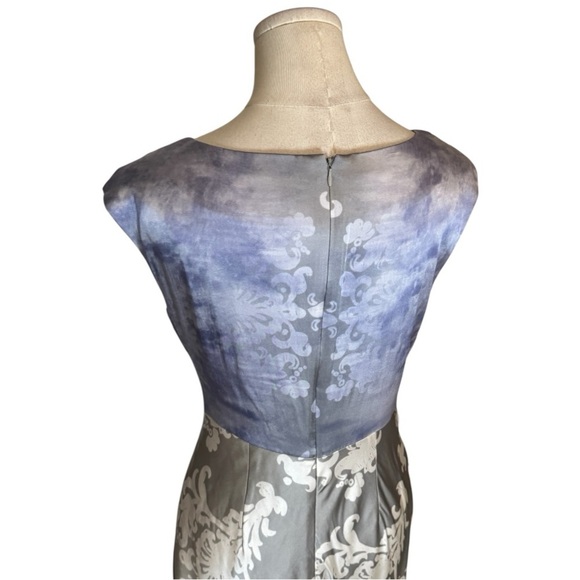 Suzi Chin For Maggy Boutique Grey Purple Silk Dress Floral Mini Work Party Sz 2 - Picture 4 of 6